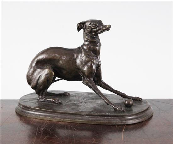 After P.J.Mene. A bronze model of the whippet Juno, 6in.